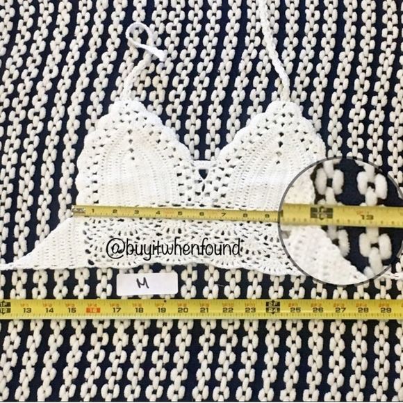 Crochet Knit Halter Crop Top DENIM PERIWINKLE M L XL - Picture 6 of 8